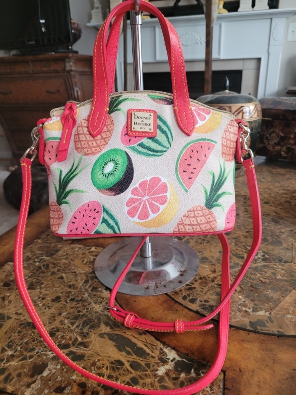 Dooney & Bourke Pink Fruit Print Mini Crossbody Satchel